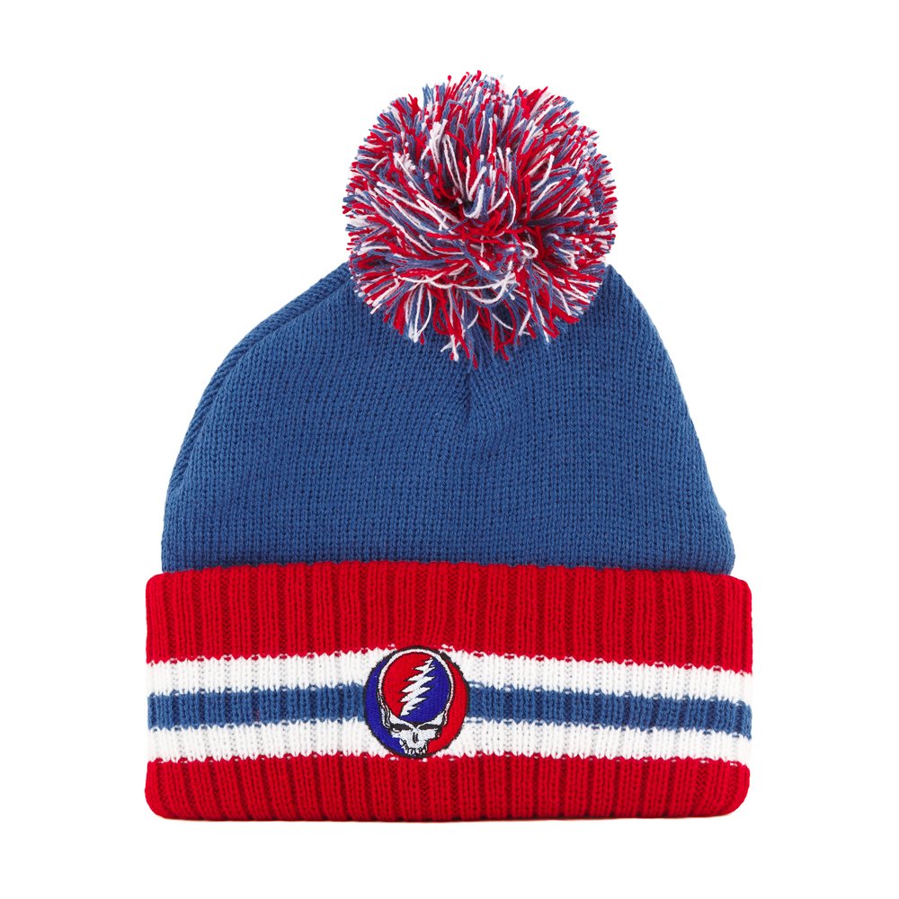 Ripple Junction Grateful Dead Steal Your Face Cuffed Pom Adult Beanie (Royal Blue)