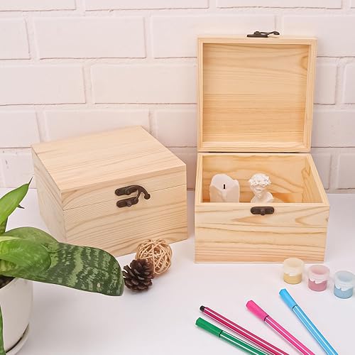 Miniatura 4 de Paquete de 8 cajas de madera de pino liso, 6 x 6 x 4 pulgadas con tapa con bisagras para manualidades y fines decorativos