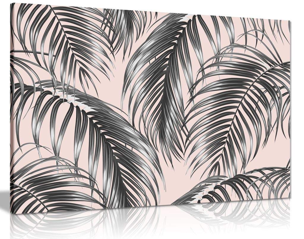 Panther Print Pink Tropical Jungle Palm Leaves On Botanical Canvas Wall Art Picture Print (24X16)