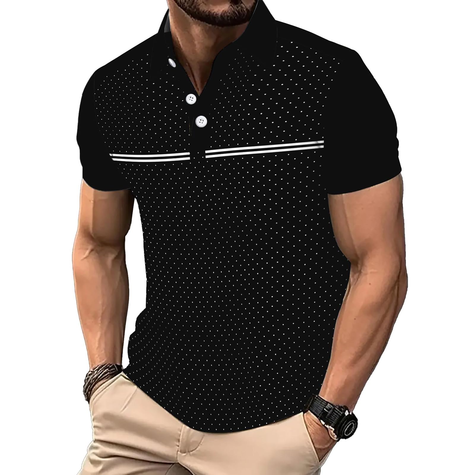 DEEX XL Black Men's Polo Shirts Short Sleeve 2026 Casual Polo T Shirt Color Block Slim Fit Summer Collared Golf Shirts