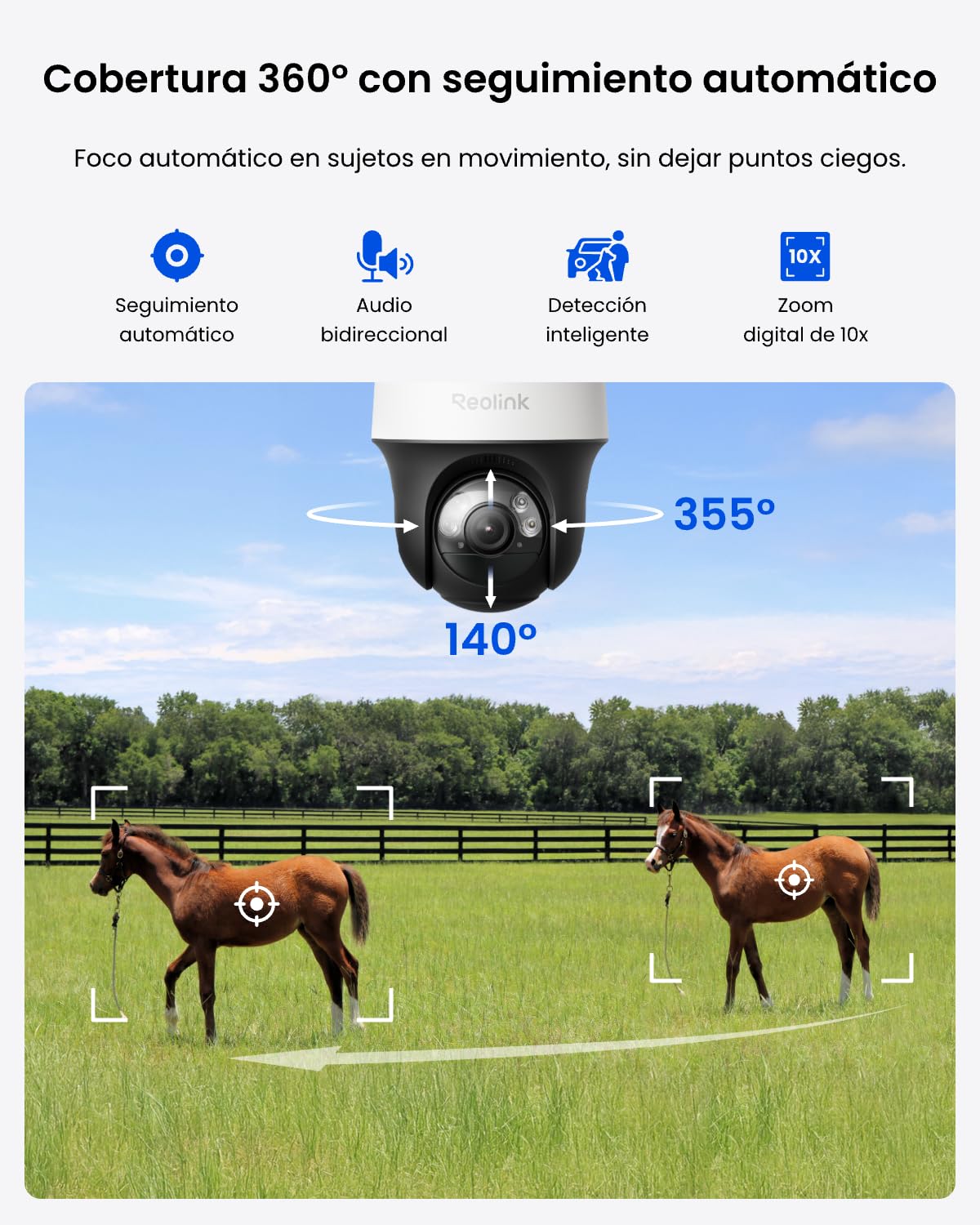 Reolink Cámara de Seguridad Exterior, Inalámbrica 4G LTE de 4MP, 360° PT | Panorámica con Inclinación y Seguimiento Automático, Tarjeta SIM Integrada No Extraíble, Alimentación Solar, Go PT S Lite