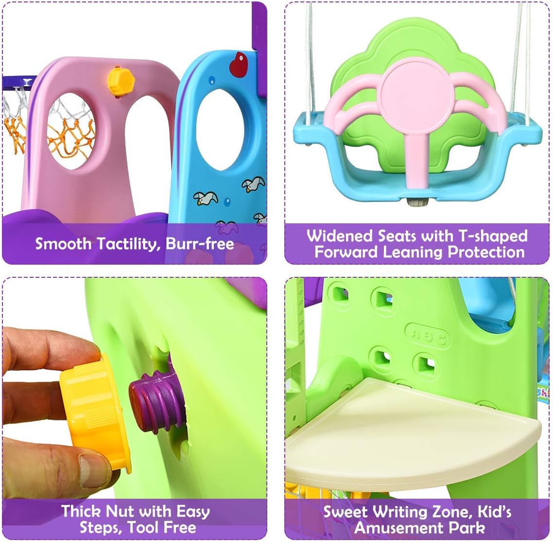 Costzon 6 in 1 Toddler Climber and Swing Set, Climber Slide Playset w/Basketball Hoop, Football Gate, Learning Panel for Indoor & Backyard, Infant Playground Yard Games (6-in-1 Slide & Swing Set) : Toys & Games