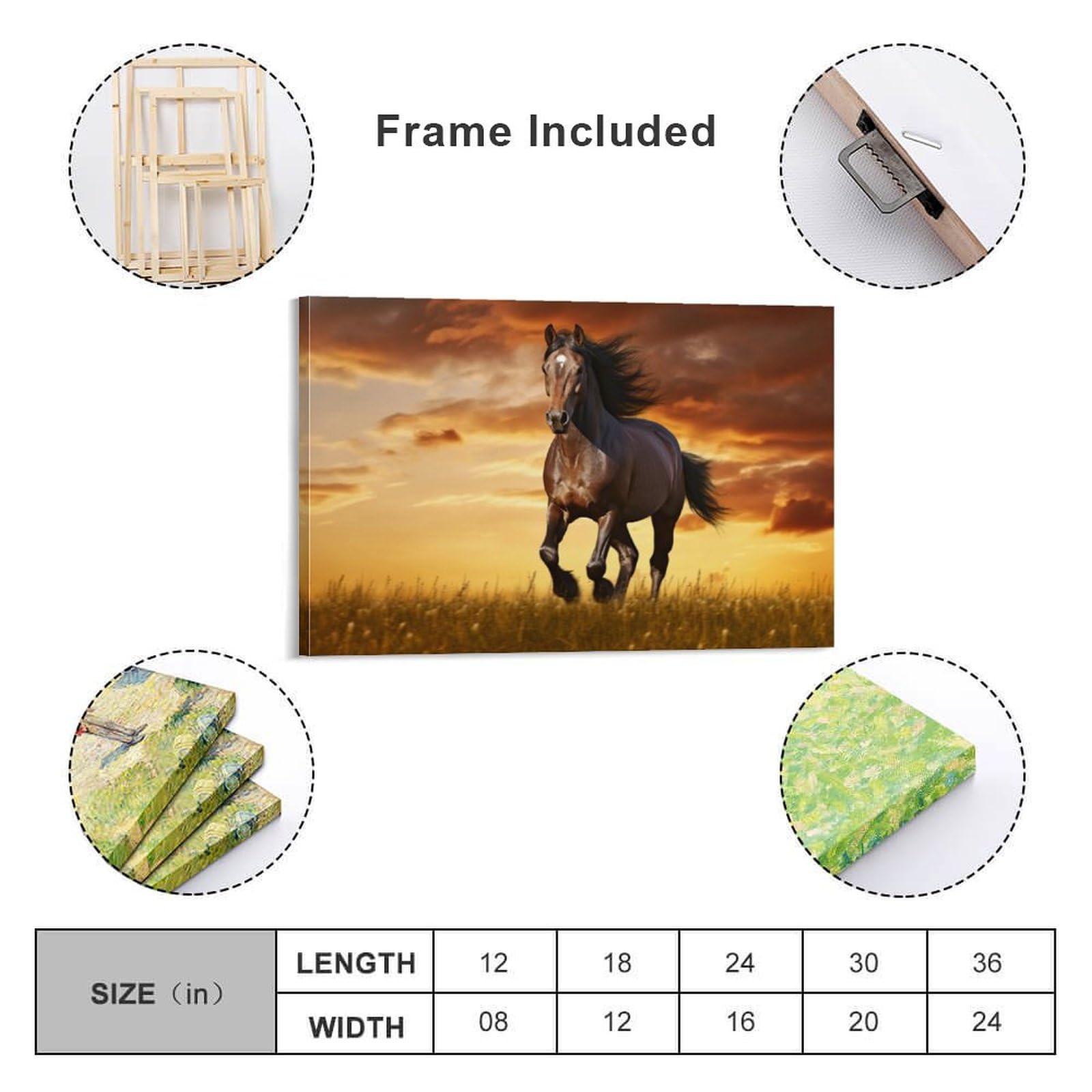 Amazon.co.jp: 絵画 夕暮れに走る馬インテリア 絵画 超リアルな動物