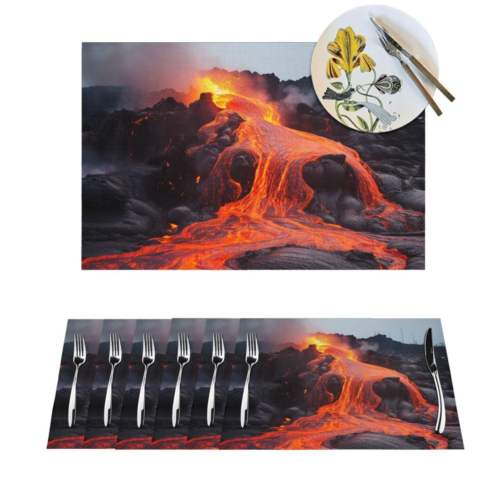 Set de table thermorésistant lot de 4 en PVC tissé antidérapant et lavable motif lave volcanique