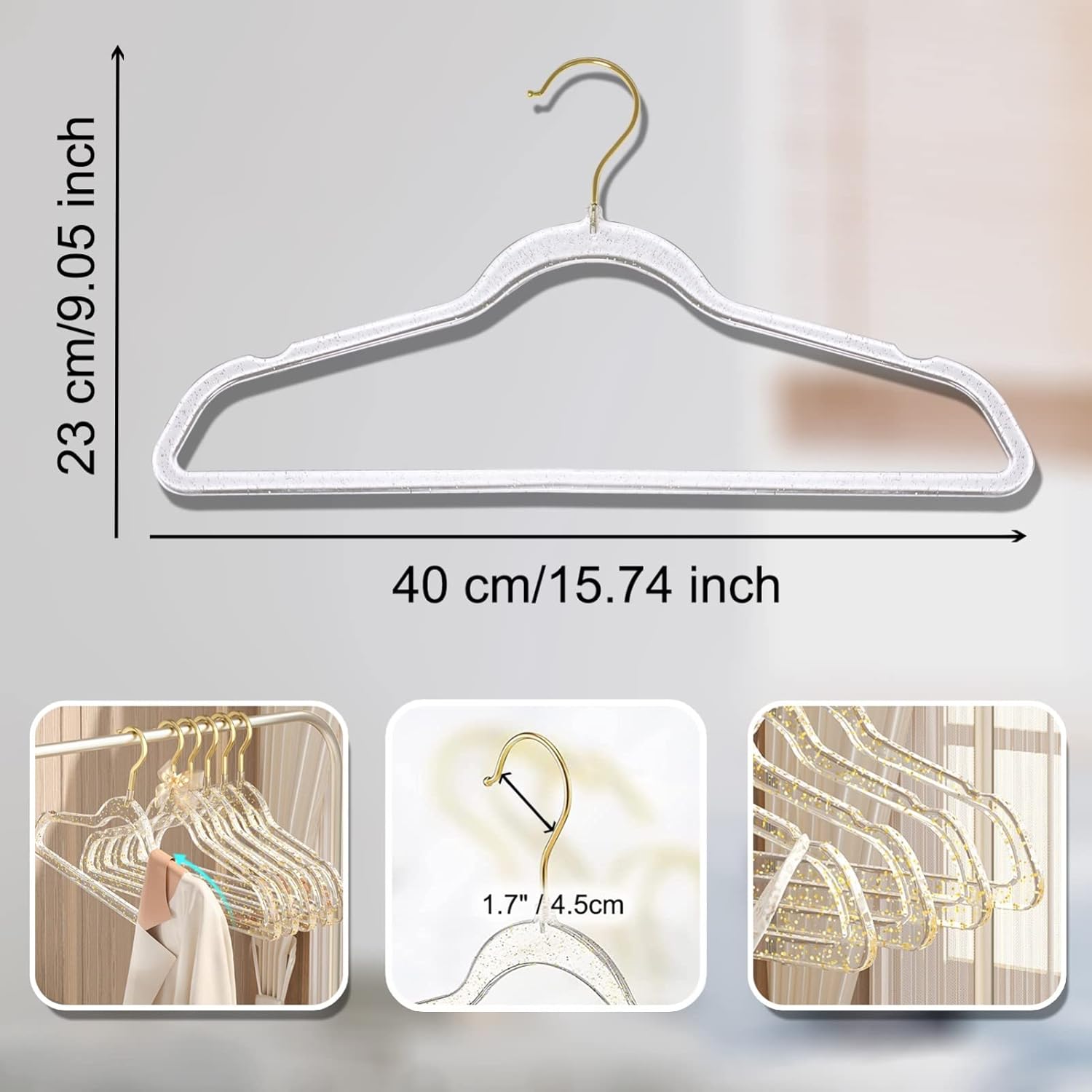Clear Clothes Hangers 16", 20 Pack Plastic Coat Hanger for Adult Closet, Durable Ganchos de Ropa with Swivel Hook, Thin Space Saving Perchas de Plástico for Spaghetti Strap Dress Suit - Image 2