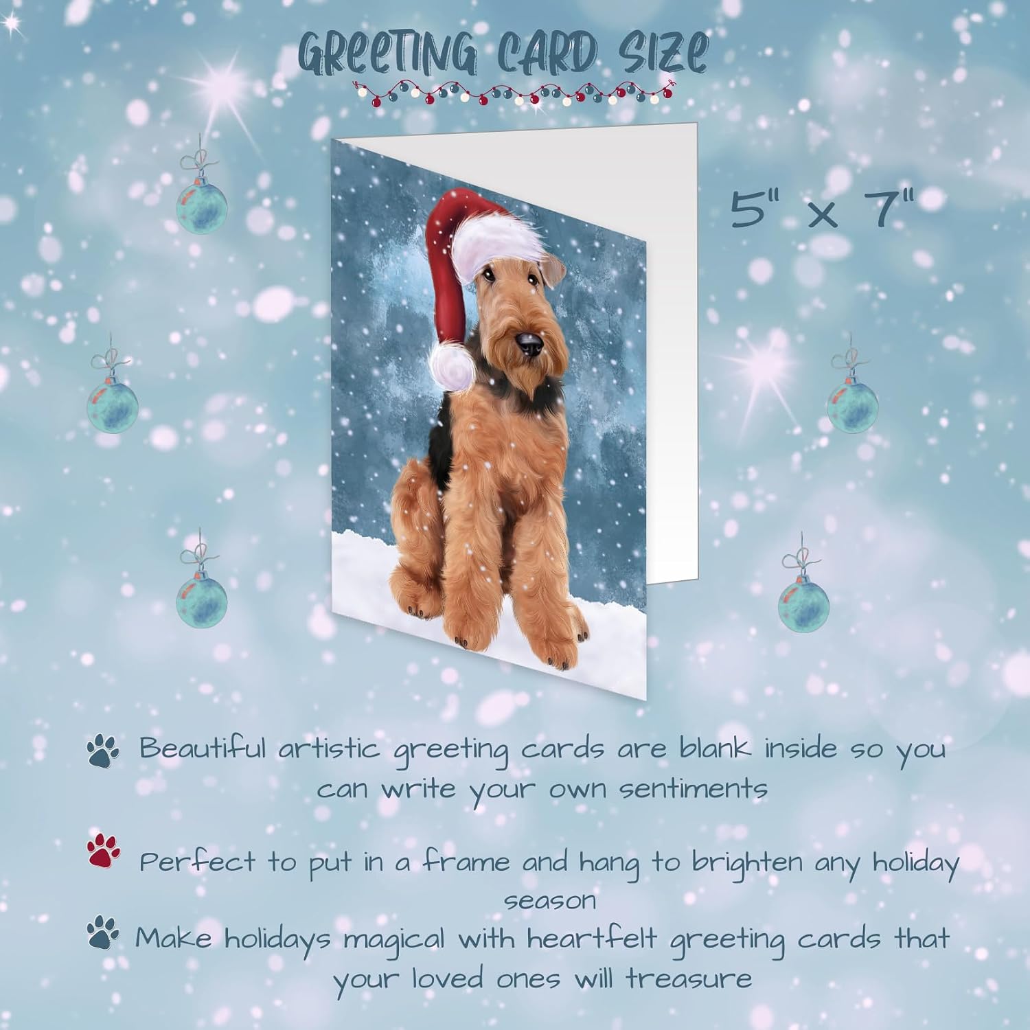 Let It Snow Christmas Happy Holidays Airedale Dog Greeting Cards - Adorable Pets Invitation Cards with Envelopes - Pet Artwork Christmas Greeting Cards GCD1390 (10 Greeting Cards)