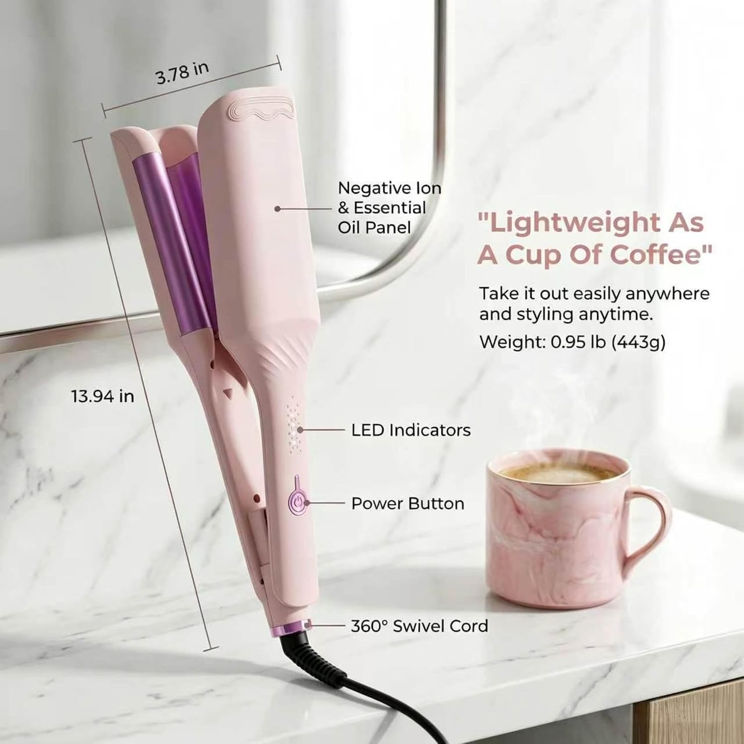 Hair Crimper for Women’s – Pink Deep Waver Curling Iron, 1.25-Inch Ionic Ceramic Hair Tool with Four Temperature Settings, Easy to Use for Long/Short Hair（Pink）