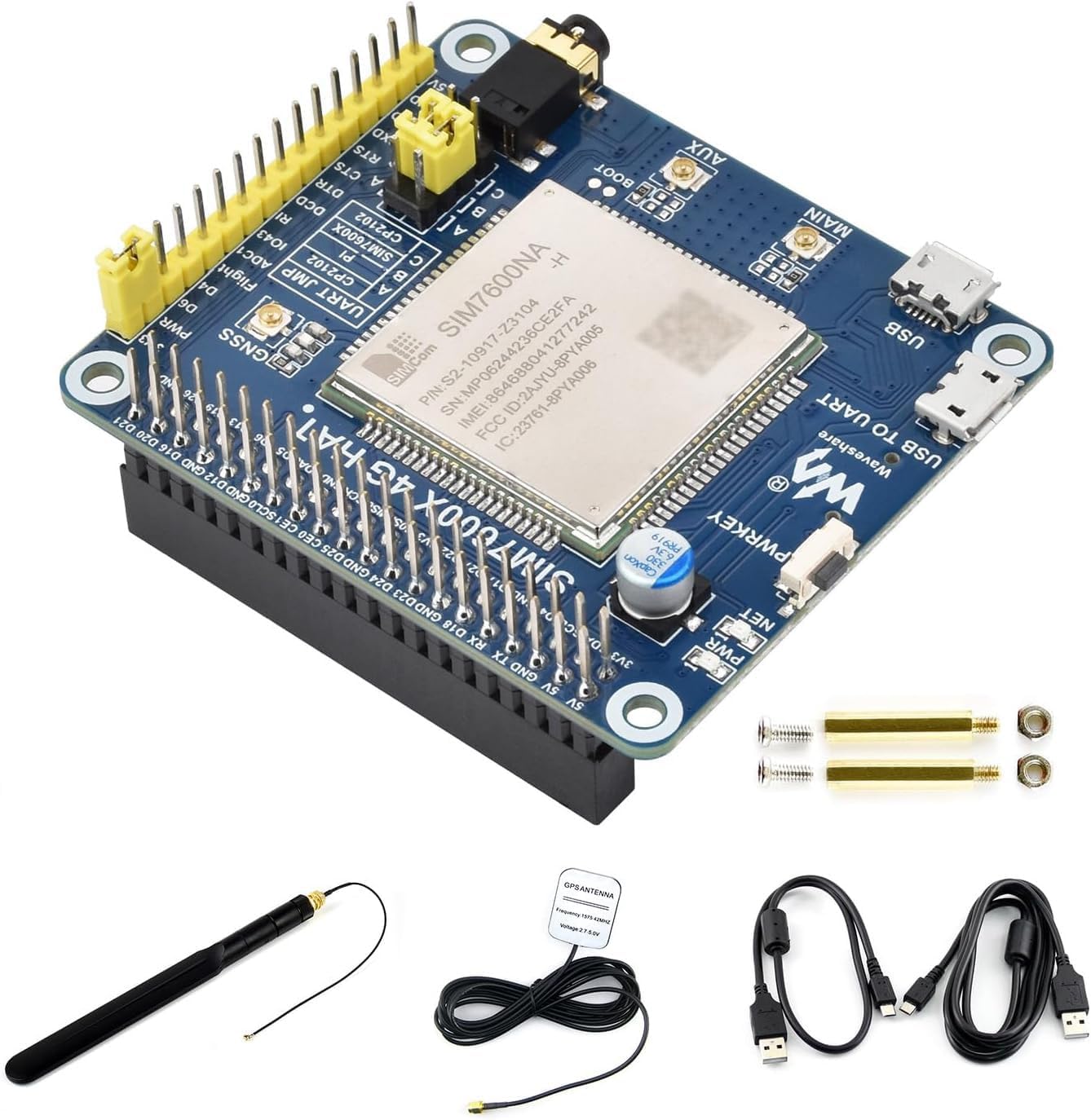SIM7600NA-H 4G HAT for Raspberry Pi/Jetson Nano, LTE Cat-4 4G Support, GNSS Positioning, UART Debugging, 3G/4G Communication @XYGStudy (SIM7600NA-H 4G HAT)