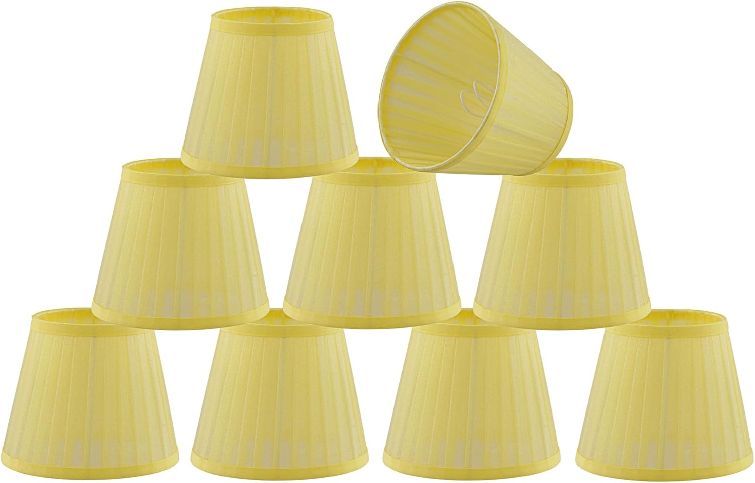 Aspen Creative 51522-9, Mushroom Pleated Transitional Clip-On Chandelier Shade, Yellow Fabric, 4" Top x 6" Bottom x 5" Slant, Set of 9