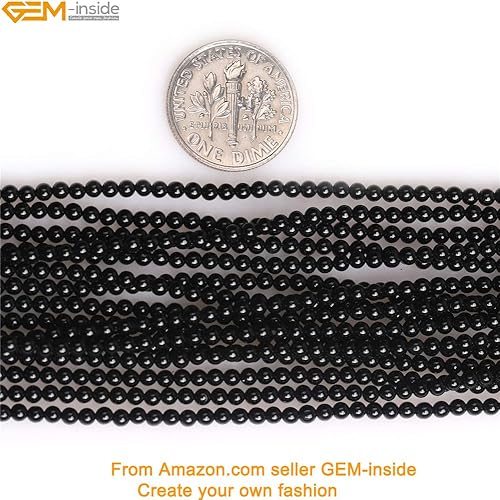 Miniatura 71 de GEM-Inside - Cuentas sueltas de piedra de lava negra natural de 0.315 in para hacer joyas, 15 pulgadas Cordierita de grado A