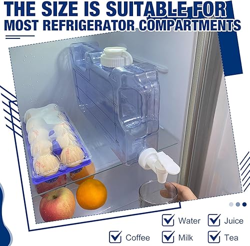 Miniatura 3 de Paquete de 2 dispensadores de agua para nevera con espita a prueba de fugas y mango práctico, dispensador de bebidas de plástico reutilizable, jarra