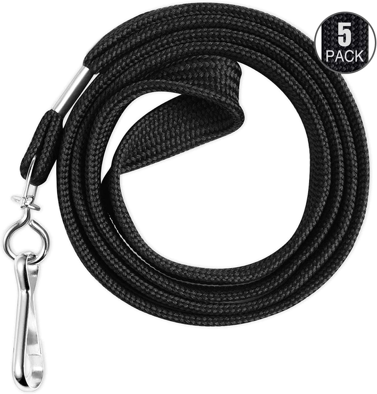 EcoEarth Lanyard Premium Tier (Black, 36 Inch, 5 Pack), Flat Black Lanyards for ID Badges, Badge Lanyard w Hook, ID Lanyard, Name Tag ID Holder Lanyard, Cruise Lanyard, Bulk Lanyard, Lanyard Pack