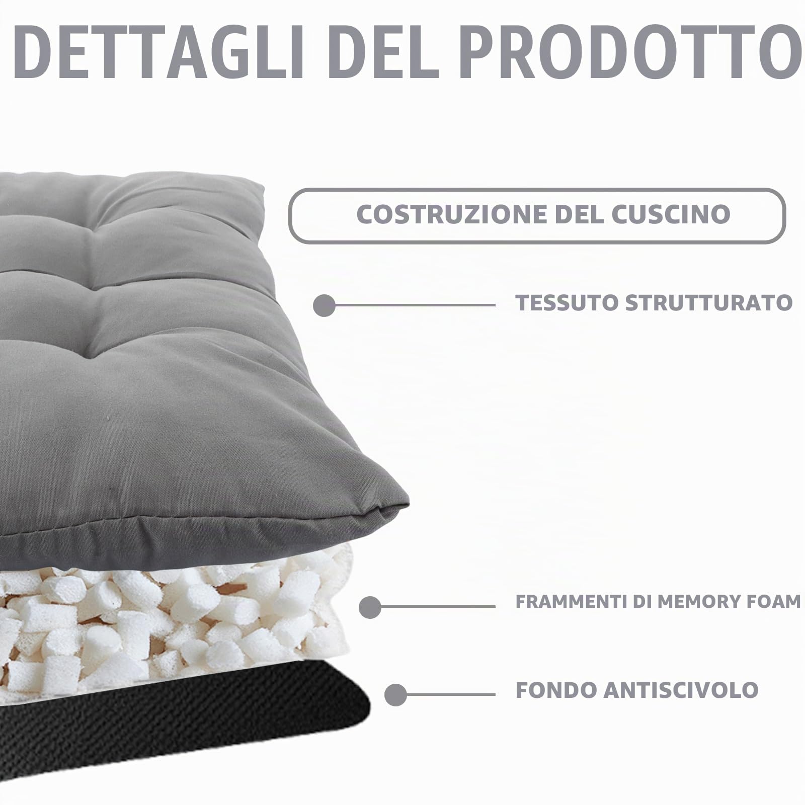 DAJAVE Set di 8 cuscini per sedia, 40 x 40 cm, in memory foam, ortopedici, per sedia da ufficio, mal di schiena, interni ed esterni, antracite