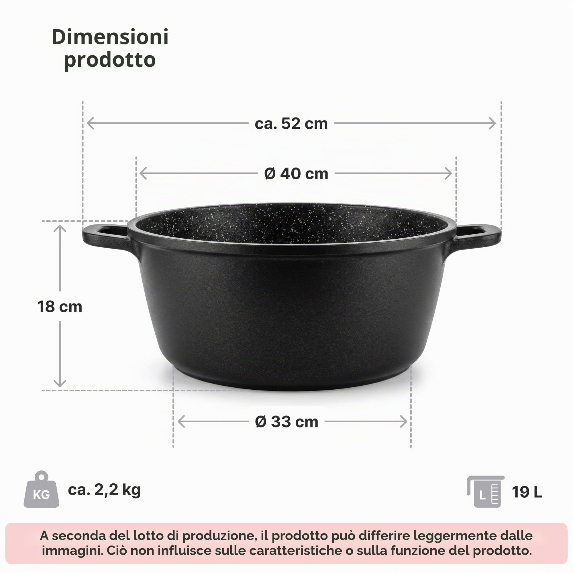 Pentola da 19 l, con coperchio in vetro, 40 cm, per zuppe, latte, stufato
