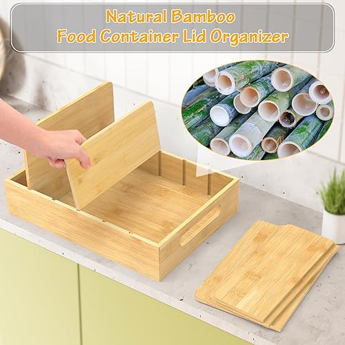 Miniatura 4 de Retro Shaw Organizador de tapas para contenedores de alimentos con separadores altos, organizador de tapa de bambú para tapas y cubiertas de