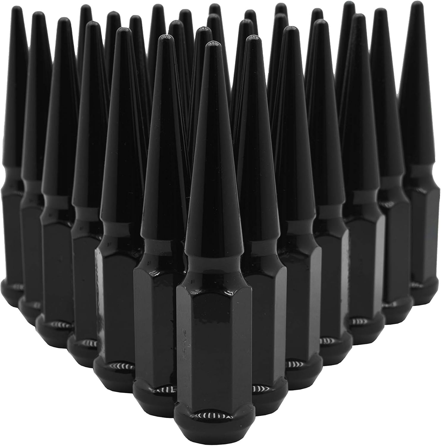 20 Pc Black Spike Lug Nuts14x1.5 Spiked Metal Lug Nuts Solid 1 Piece 4.5" Tall Acorn Lug Nut + 1 Special Design Key for Aftermarket Wheels 5 Lug Trucks Suv's M14x1.5 Made in USA