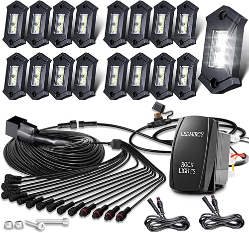 Miniatura 8 de LEDMIRCY R3 - Kit de luces de roca blanca pura con interruptor Roker, arnés de cable, 12 luces LED de roca blancas para Jeep, todoterreno, camiones,