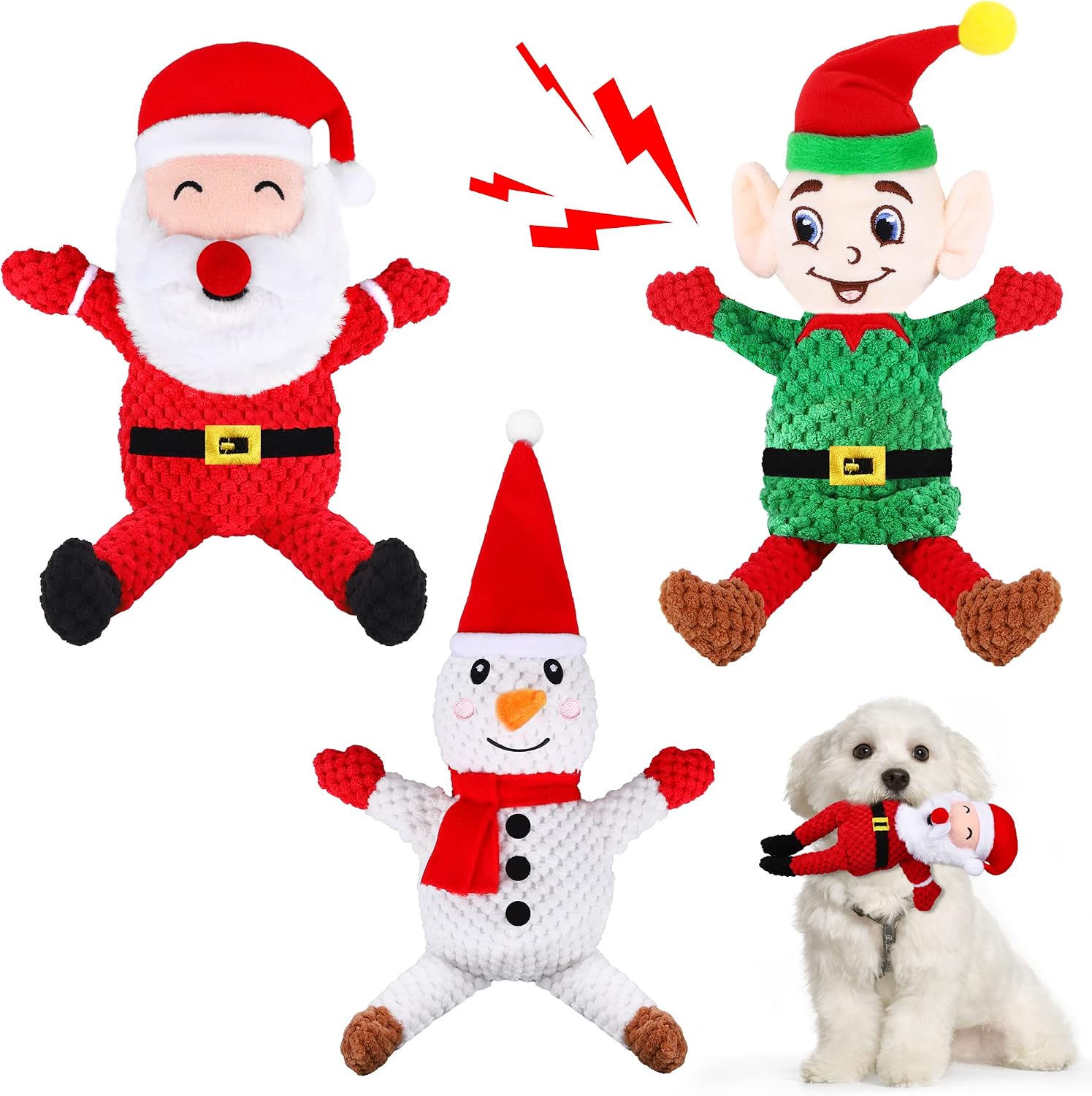 Tiibot 3 Pieces Christmas Dog Toys Squeaky Interactive Dog Toys Christmas Dog Plush Toy Puppy Stuffed Chew Toy Xmas Gifts for Small…