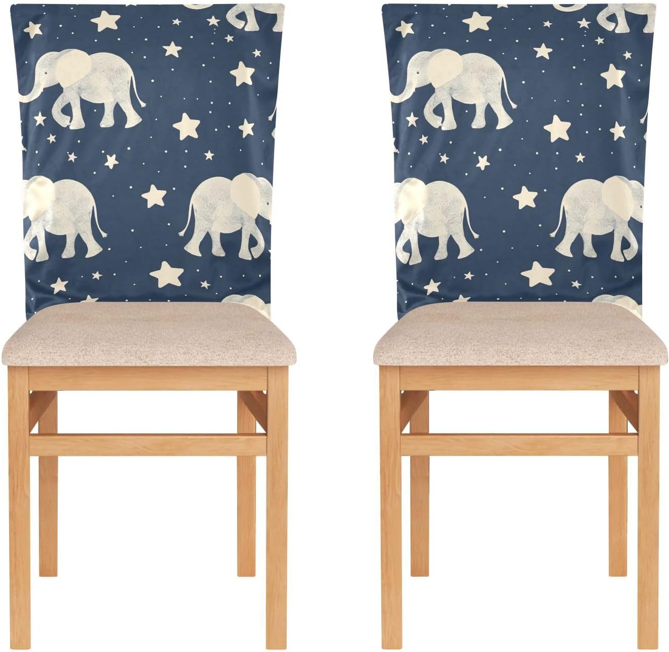 ALAZA Elephants Stars Chair Back Cover Set of 6, Washable Reusable Removable Chair Slipcovers Decorative Chair Cover for Home Kitchen Wedding Party