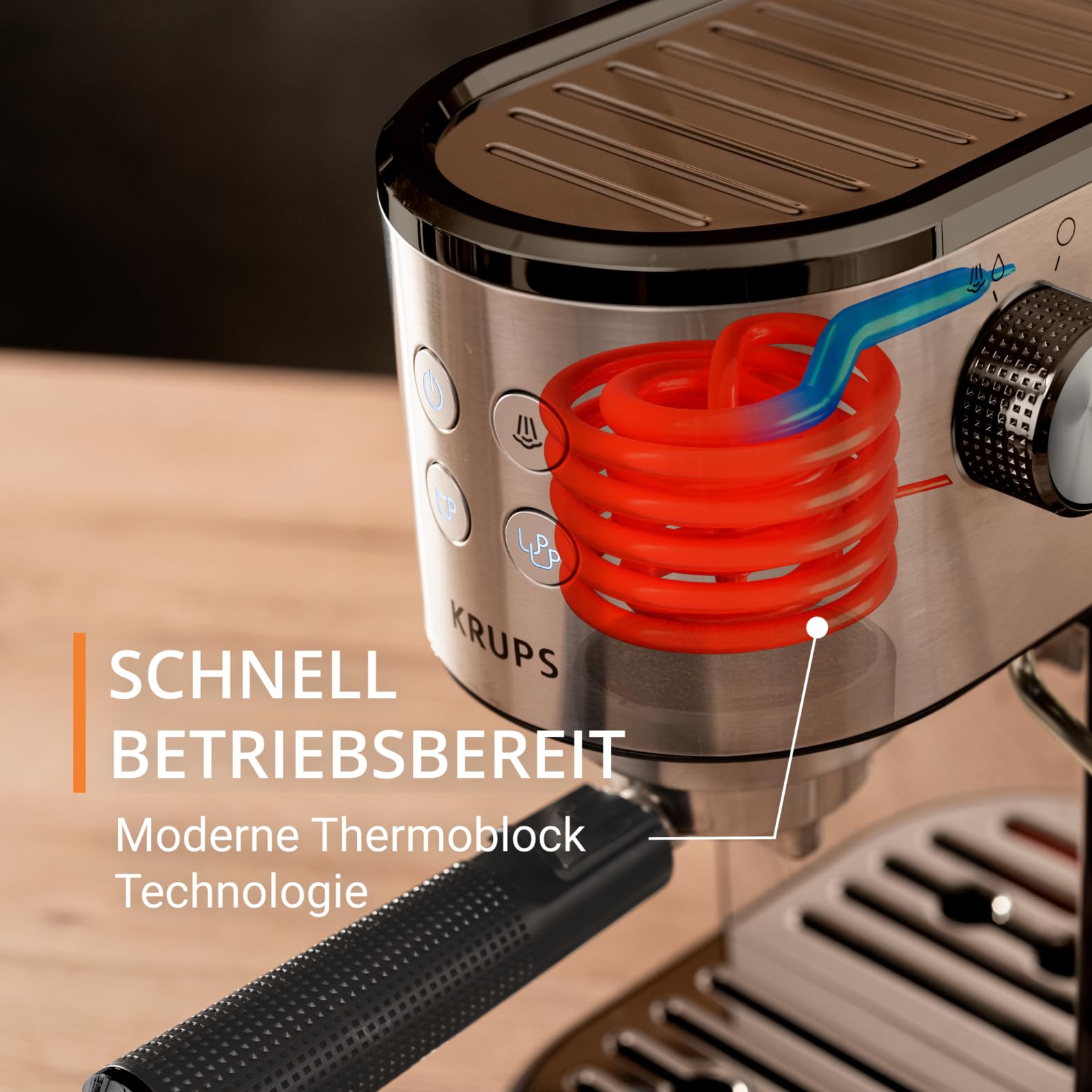 Krups Virtuoso Essential Espresso-Siebträgermaschine, 15 bar, Edelstahl, XP441810
