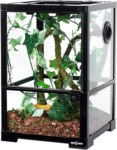 REPTI ZOO Tanque de hábitat anfibio de 10 galones, terrario de reptiles de vidrio de visión completa, 12 x 12 x 18 pulgadas, tanque vertical de