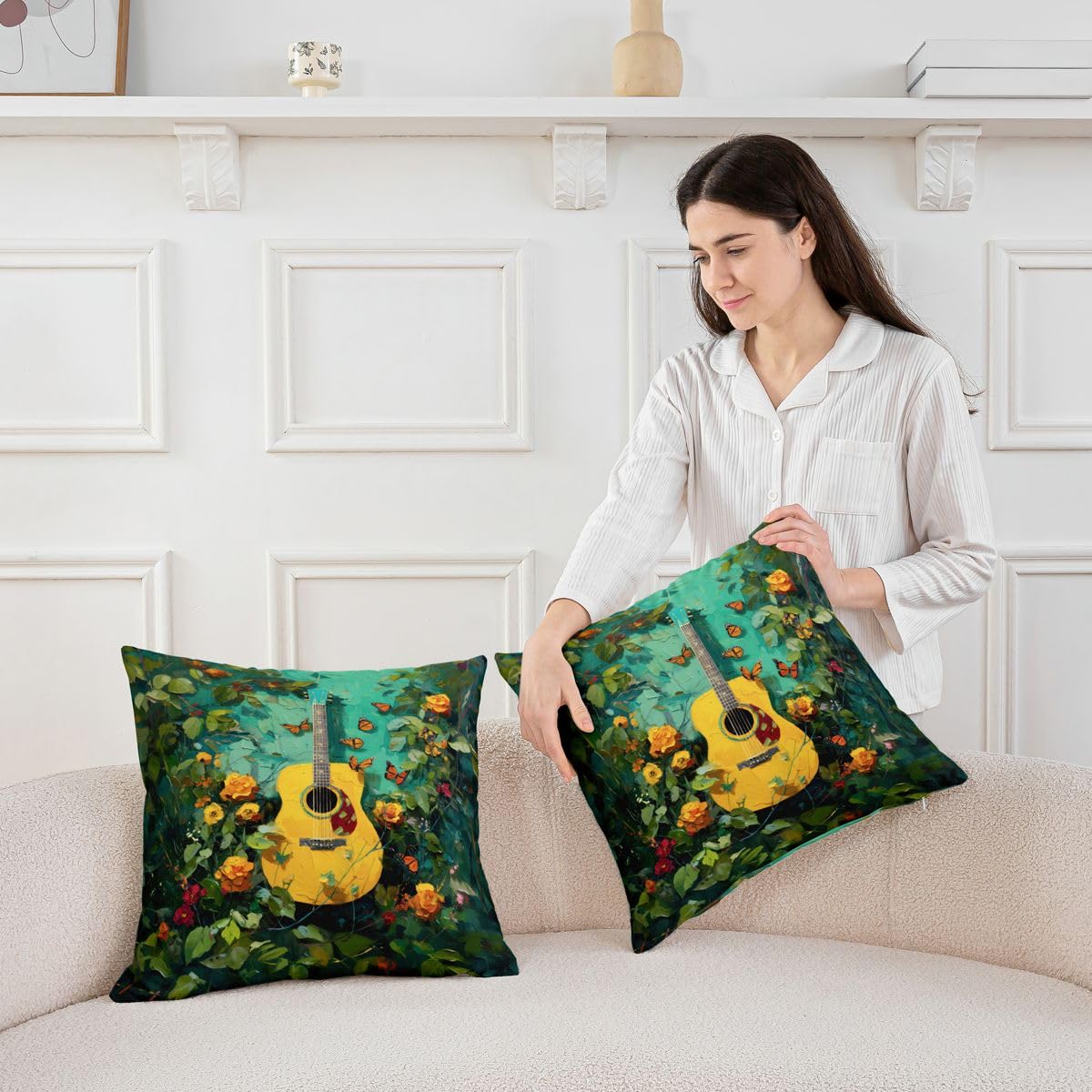 Homewish Juego de 4 fundas de almohada de guitarra musical, 20 x 20 pulgadas