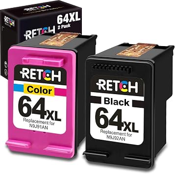 Amazon.com: RETCH - Cartucho de tinta de repuesto para HP 64XL 64 XL para  Envy Photo 7855 7155 6255 7120 6252 6220 6230 6232 6258 7130 7132 7158 7164  7820 7830 7858 7864 (1 negro 1 tricolor)