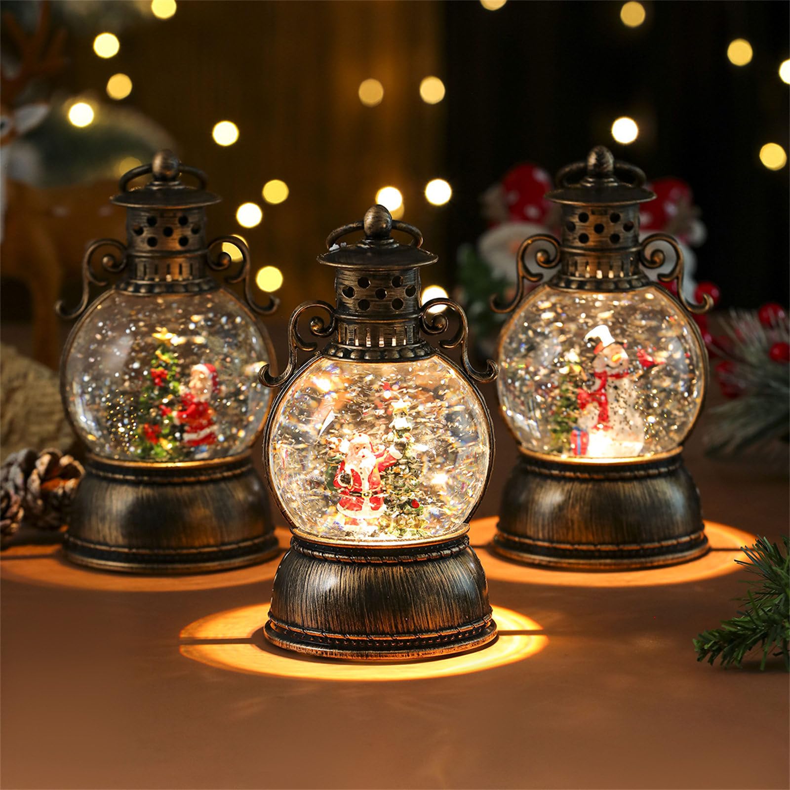 Ornamento natalizio in resina con musica effetto nevicate e luci a LED, decorazione per feste in casa