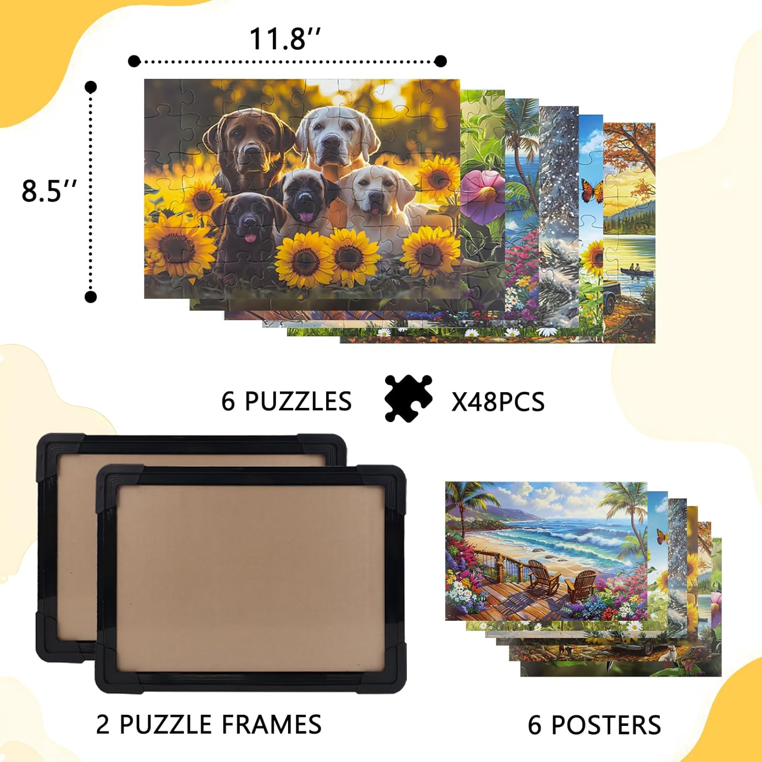 6 PCS 48 Large Piece Puzzles for Seniors, Adults with Dementiam Activities for Seniors, Alzheimer's Products Activities for Elderly Adults Puzzle, Gift for Patients in Nursing Home with 2 Photo Frames