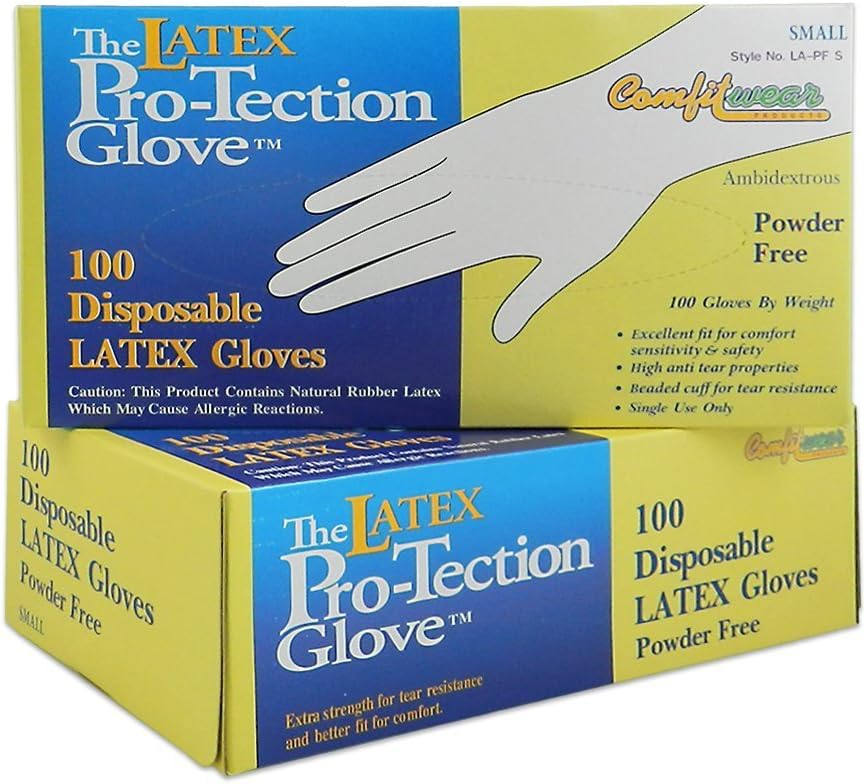 (Pack of 2) Comfitwear - Disposable Latex Gloves - Powder Free - Small - 100 Count Per Box