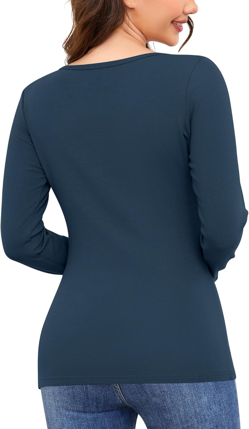 Ganado Long Sleeve Shirts for Women V Neck Thermal Shirt Layering Undershirts Plain Fitted Basic Tops - Image 2