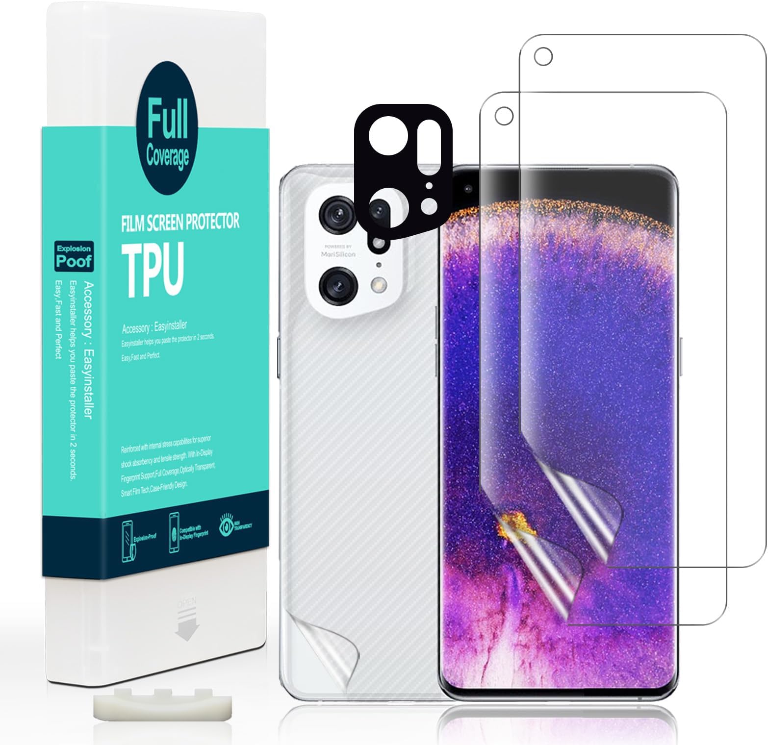 Ibywind 2 Pcs Screen Protector For Oppo Find X5 Pro 5G 6.7",Flexible TPU Film,With 1Pc Camera Lens Protector,1Pc Back Film,Bubble Free,Easy To Install