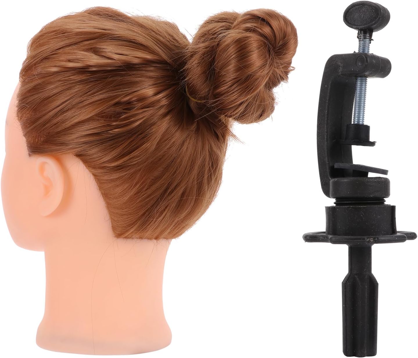 BESPORTBLE Hair Mannequin Head Doll for Styling and Braiding Practice, Gold Brown Synthetic Hair Training Model with Small Stand, Cosmetology Manikin for Hairdresser and Makeup Practice
