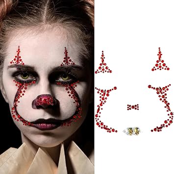Face Gems Jewels Tattoos for Halloween, Day of the Dead Face Temporary Skull Tattoos Rhinestone Crystal Stones Body Gems Makeup Stickers for Women Men Halloween Rave Party