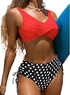 BIKINX Bandeau High Waisted Bikini Two Piece Swimsuits for Women Tie Knot Tops Swimwear Halter Bathing Suits