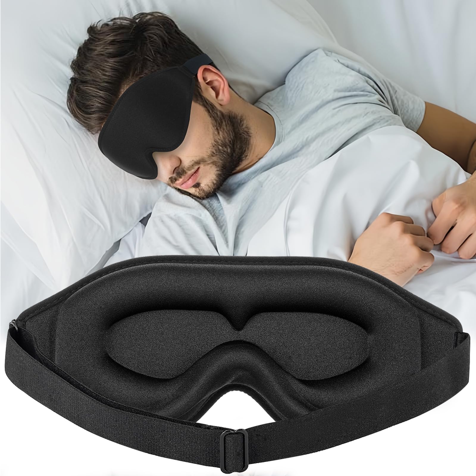 Sleep Mask for Women Men 3D Contoured Cup No Pressure Eye Mask for Sleeping Adjustable Sof...