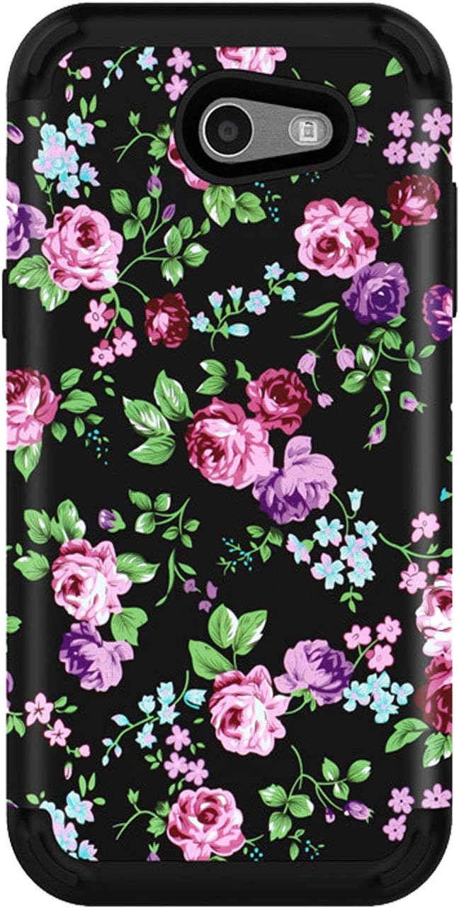 Galaxy J3 Emerge/J3 2017/J3 Prime Case, J.west Girls Unique Floral Vintage Flower Hard Matte 3in1 Hybrid Shock Proof Protective Rugged Case for Samsung Galaxy J3 Emerge, J3 2017/ J3 Prime/3 Eclipse