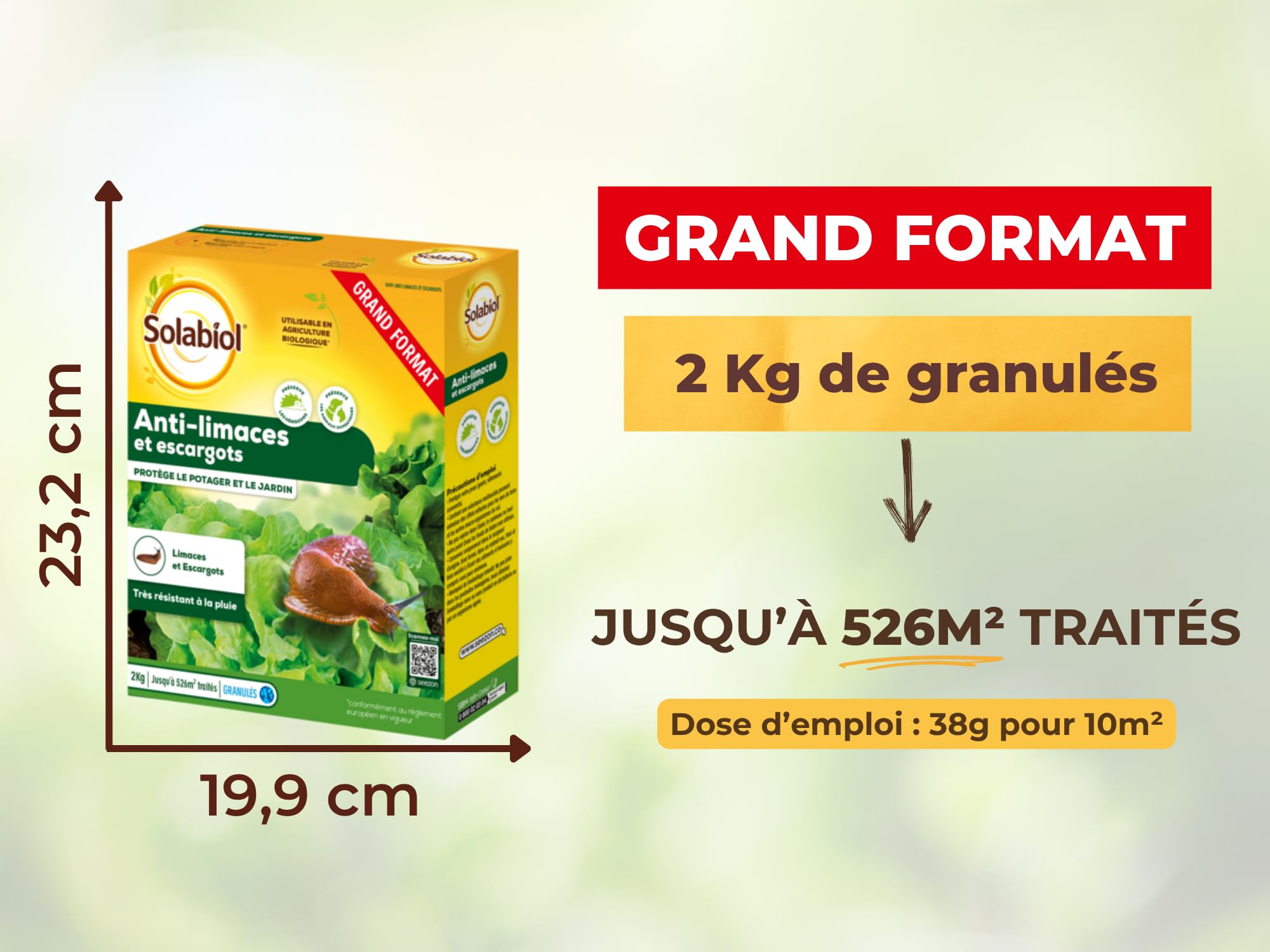Solabiol Anti-Limaces & Escargots - 2 Kg - Granulés – Jusqu’à 525m² - Résistant À La Pluie - Prêt À l'emploi - Utilisable en Agriculture Biologique SOLIMA2