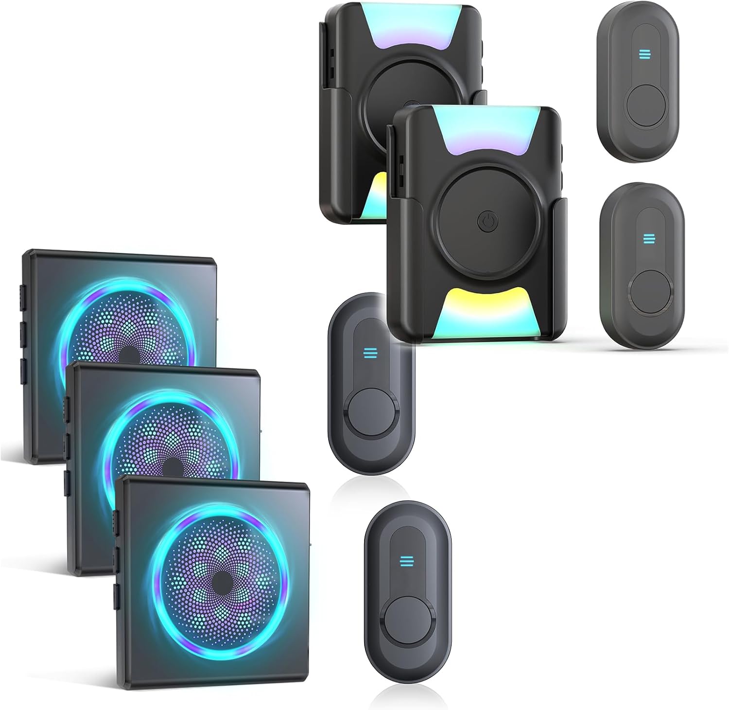 CallToU Hearing Impaired Doorbell System 1000ft Wireless Range, 4 Alert Modes, Waterproof & Portable for Elderly/Seniors with 55 Melodies + Night Mode 4 Call Bttons 6 Receviers