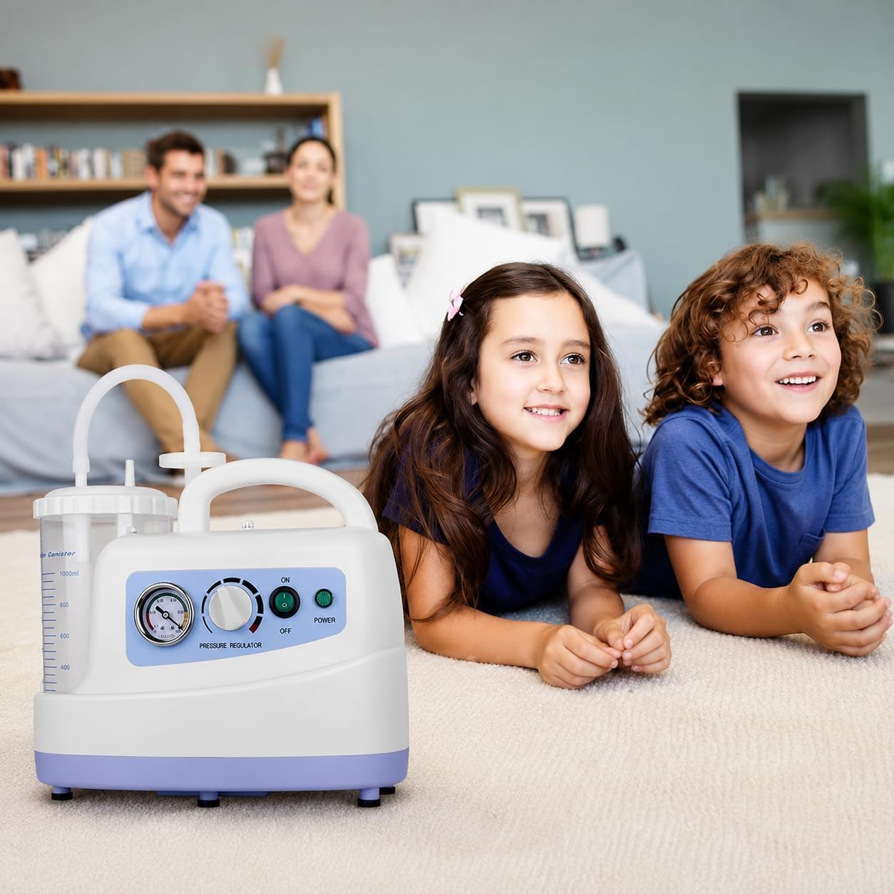 Tragbare elektrische Sputum-Saugmaschine mit einstellbarem Vakuum | Ölfreier Kompressor, herausnehmbare Auffangflasche, Manometer und ≤ 65 dB Betrieb
