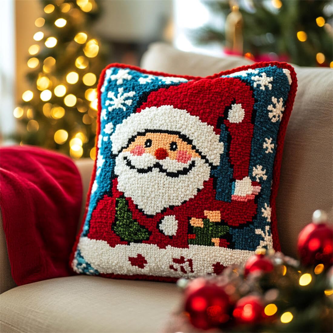 Kitquiver DIY Latch Hook Kit Cartoon Characters DIY Latch Hook Kits Pillow Printed Cushion Crochet Yarn 3D Embroidery Set Pillowcase Rug Home Decor 17x17In