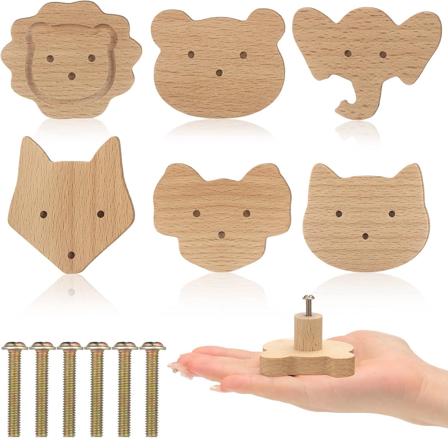 Qunclay Wooden Animal Knobs Decorative Wood Dresser Knobs with Screws Dresser Pulls Wood