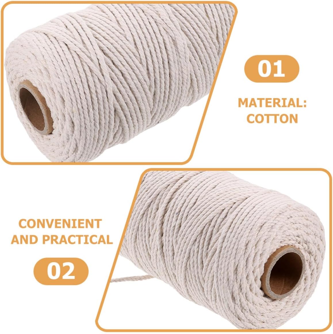 Vaguelly 100m Cotton Twine String for Cooking and Meat Packaging, Sausage Tie-up Thread, Kitchen Wrapping Twine, 2 Rolls 3mm White Cotton Cooking Thread