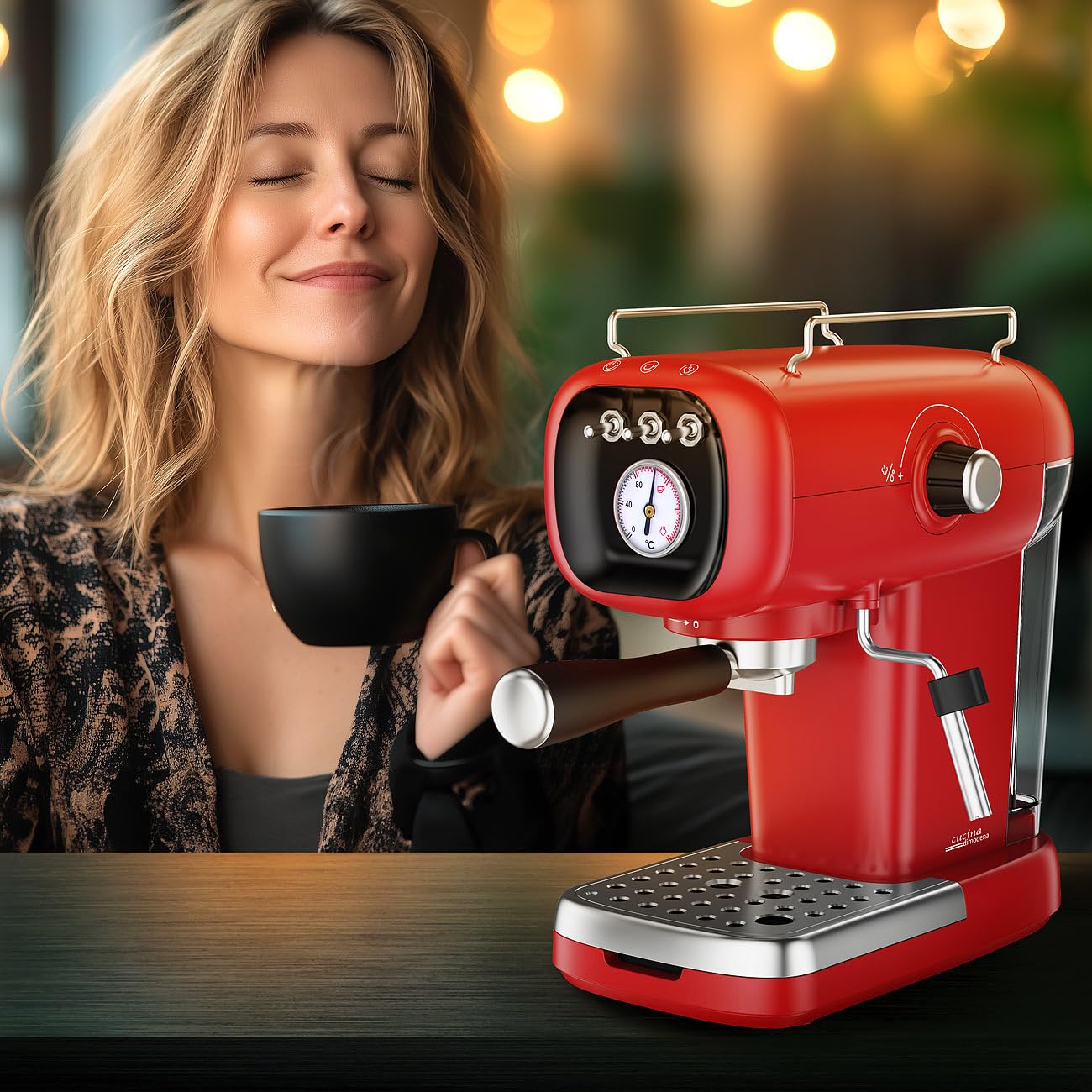 Kapselmaschine: Espresso-Siebträgermaschine mit Temperaturanzeige und Kapsel-Adapter (Siebträger-Espressomaschine, Retro Siebträger-Espressomaschine, Thermometer)