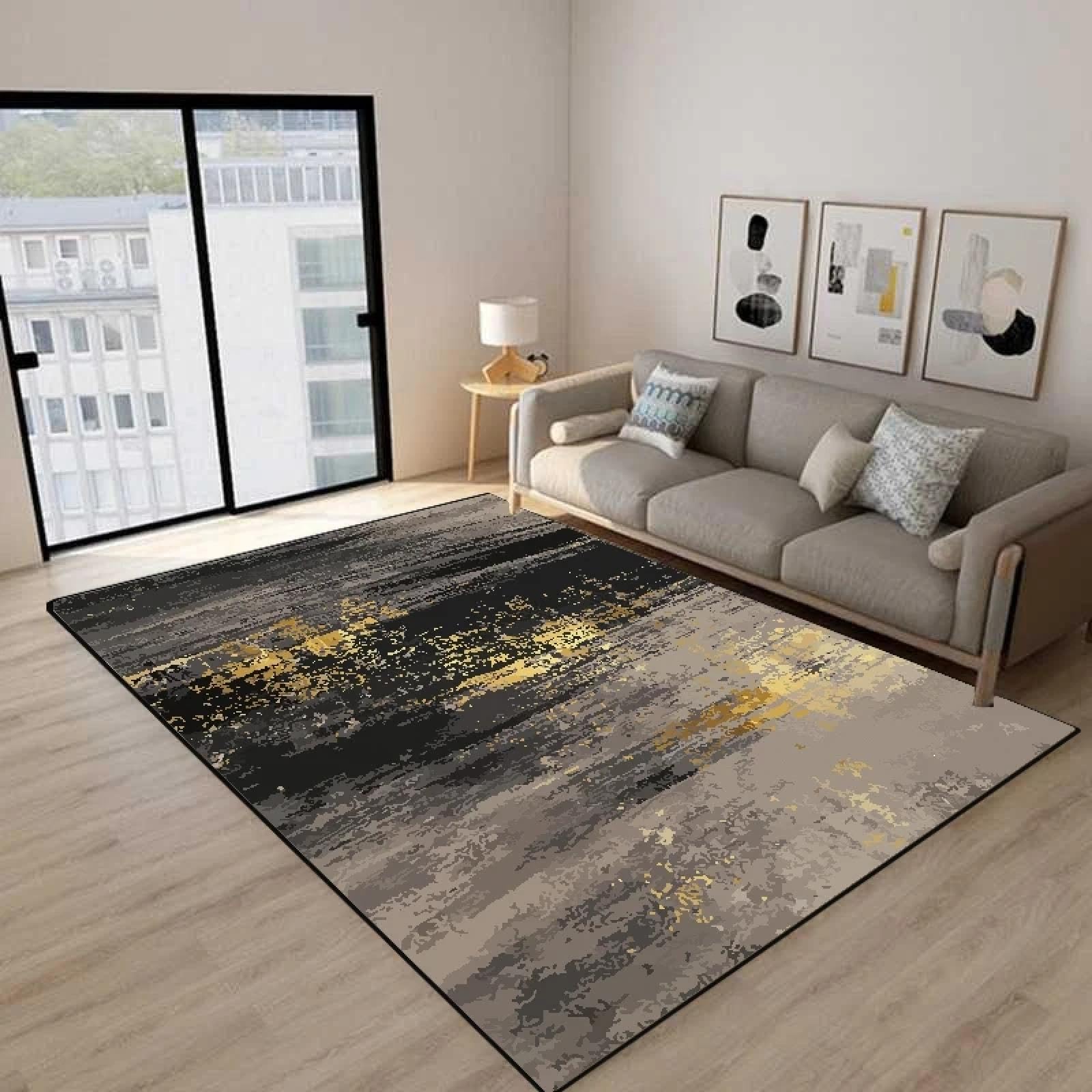 Tapis marbre abstrait doré de luxe grand format pour sublimer votre intérieur