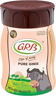 GRB Buffalo Ghee - Pure Desi Ghee Clarified Butter from Buffalo Milk, Thick White Texture & Rich Creamy Taste, Everyday Cooking Ghee, Made in India, 200ml
