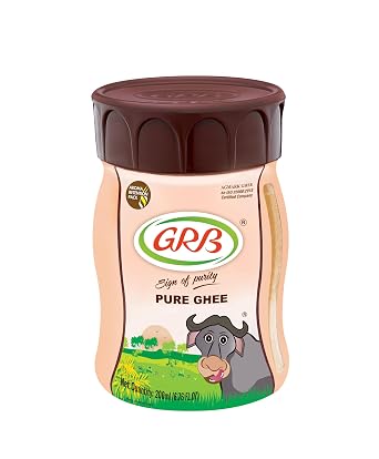 GRB Buffalo Ghee - Pure Desi Ghee Clarified Butter from Buffalo Milk, Thick White Texture & Rich Creamy Taste, Everyday Cooking Ghee, Made in India, 200ml