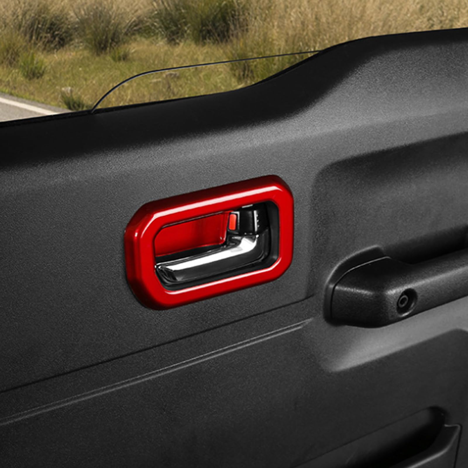 – KUNGKIC Car Inner Door Handle Frame Cover Door Handle Carbon Fibre Sticker for Suzuki Jimny 2018-2025 Car Decoration Accessories Pack of 2 (Red)
