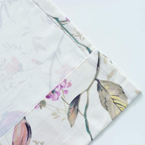 Miniatura 191 de VOGOL Cenefas con patrón de pájaros para ventanas de cocina, cenefa texturizada de lino con estampado floral y pájaros para ventanas pequeñas