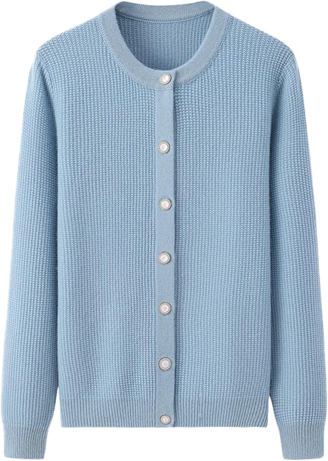 HNVAVQ 100% Cashmere Sweaters for Women Button Down Long Sleeve Crewneck Cardigan Sweater Solid Color